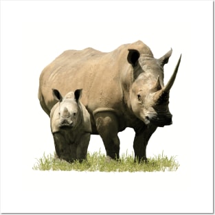 Rhino Mama with Baby in Kenya / Africa Posters and Art